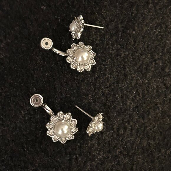 Double Pearl and Rhinestone Ear Jackets - Picture 2 of 5
